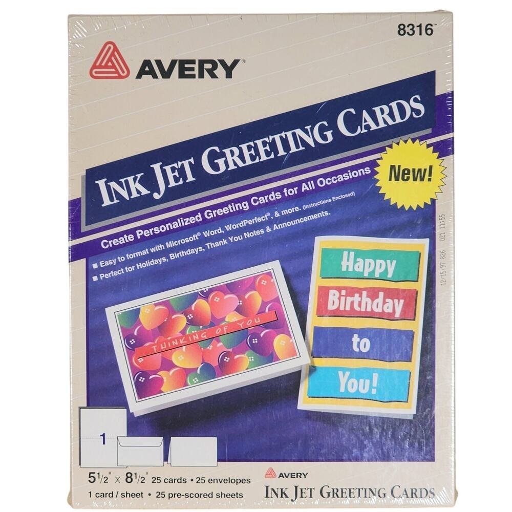 Avery 8316 New Pack of Ink Jet Greeting Cards 25 Pre-scored Sheets 8.5" x 5.5"